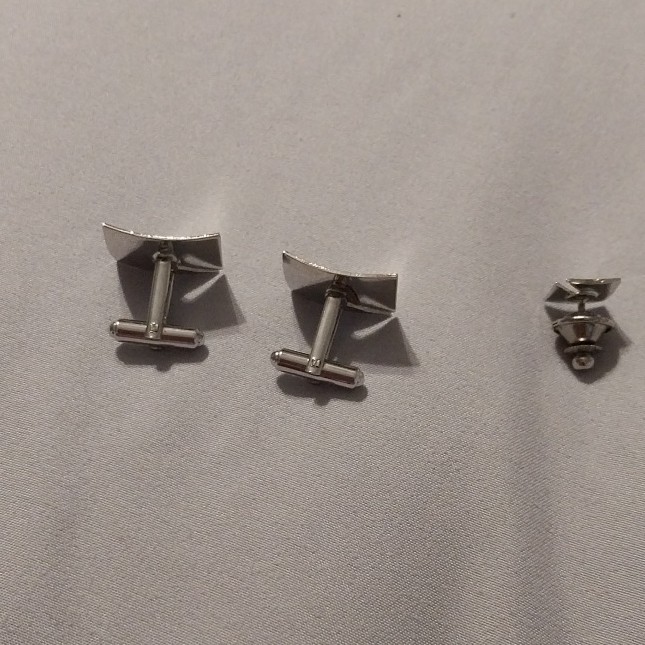 Vintage 1950s Silver Rectangular Cufflinks  with … - image 3