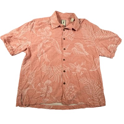 Jamaica Jaxx Shirt Mens XL Peach Coral Silk Embroidered Hawaiian