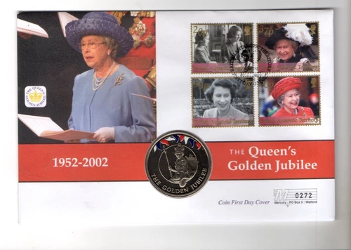 2002 GOLDEN JUBILEE - FALKLANDS MERCURY COIN FDC FROM COLLECTION C32
