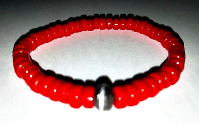 Jewelry red coral bracelet (Lokai style ) with one black & silver bead