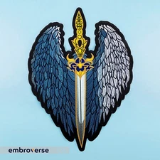 Sword with Angel Wings Back Patch - Halloween Cosplay Accessory - Embroidered