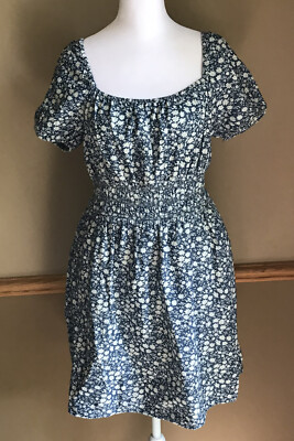 NWT american eagle puff smocked denim floral mini dress Size Small | eBay