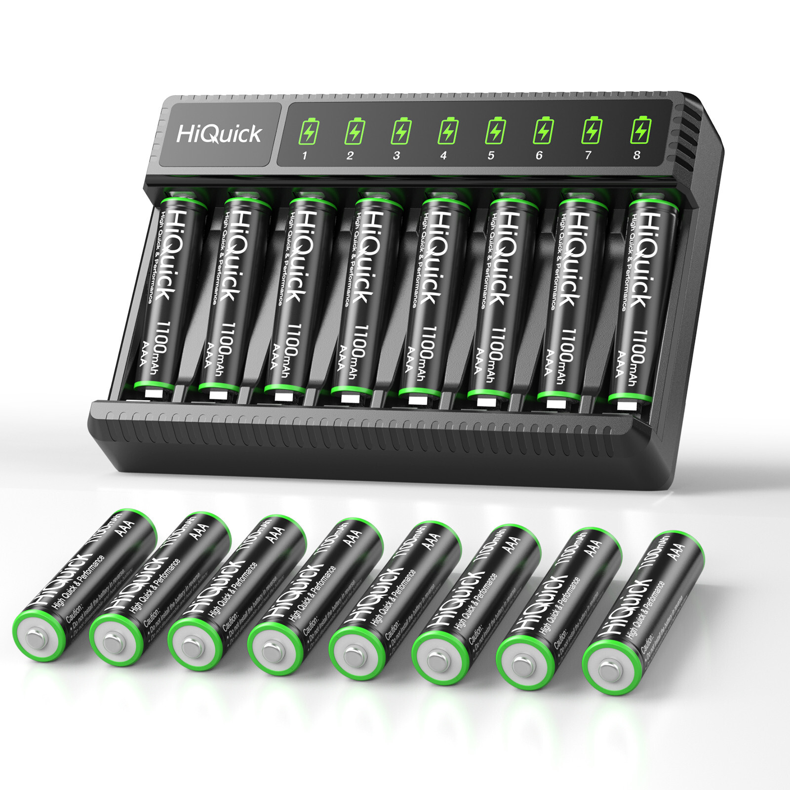 HiQuick 16x 1100mAh AAA Rechargeable Batteries W/ 8 Bay AA AAA Battery Charger-image
