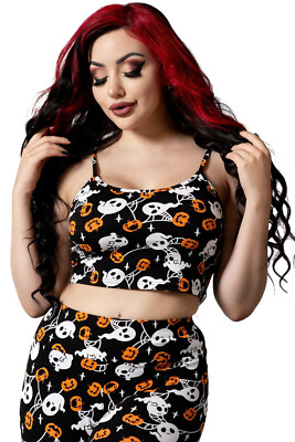 Killstar Gothic Goth Pyjama Top Camisole Leibchen - Haunted Pumpkin Cropped Cami