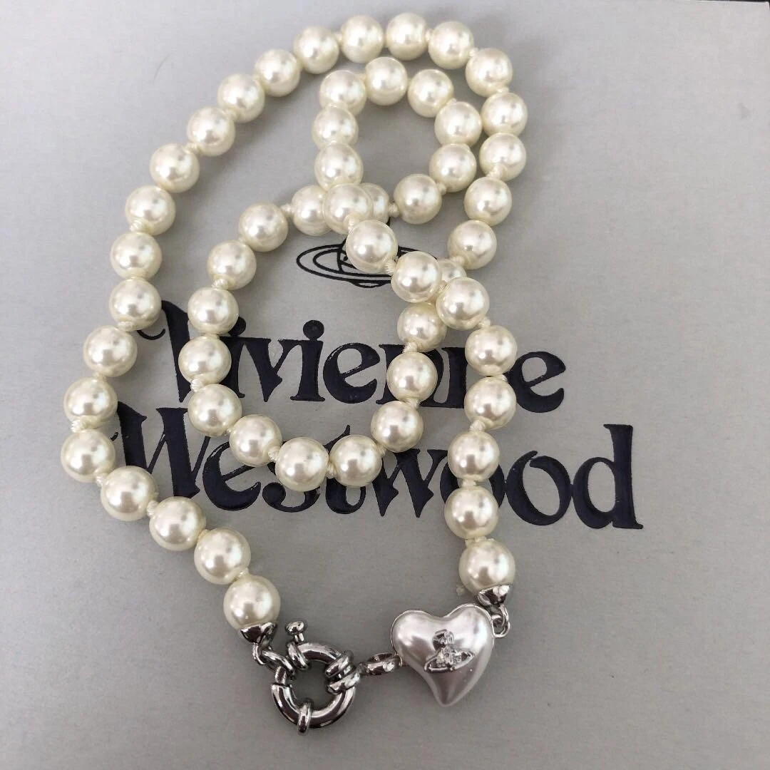 Vivienne Westwood Mini Heart Orb Silver Pearl Necklace Choker