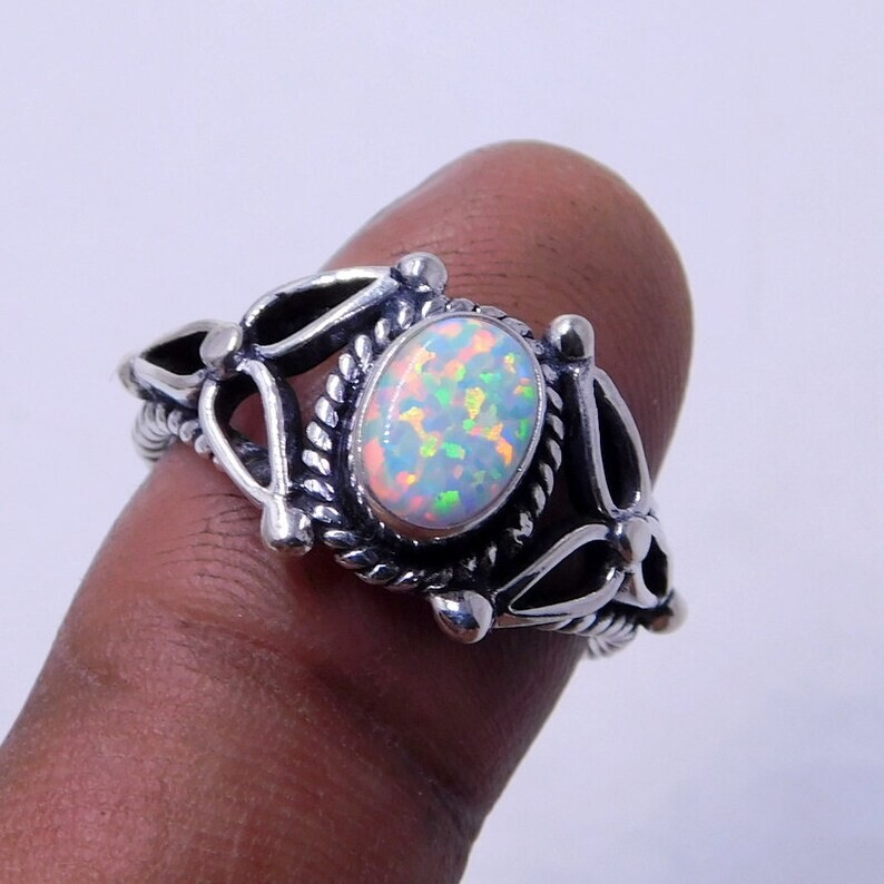 Natural Fire Opal Gemstone Ring 925 Sterling Silver Handmade Ring Girl's  Ring