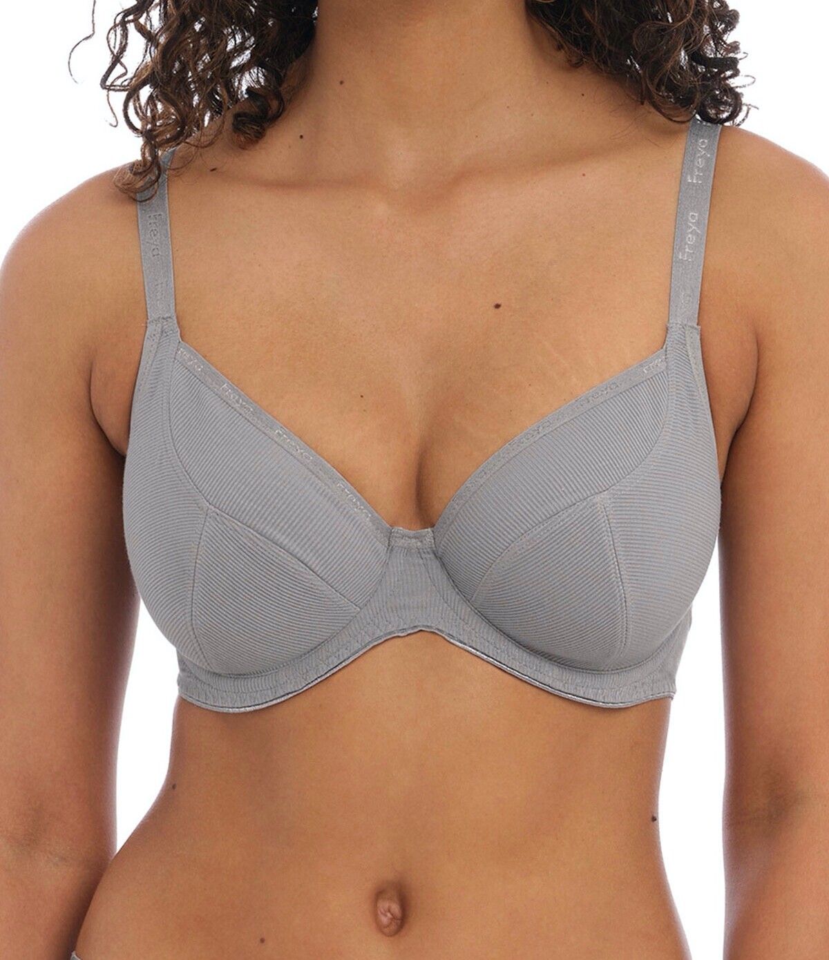 Freya Chill Bra Cool Grey Size 30F Underwired Unpadded Plunge Ribbed 401302 New