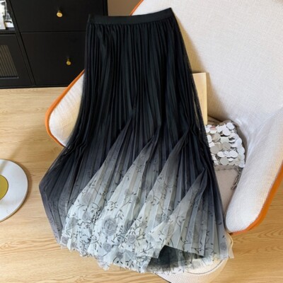 Lady Floral Gauze Pleated Skirt Mesh Half Dress A-line Swing Bar Gradient  Color | eBay