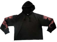 DRAGON CROP TOP HOODIE- PRINTED ON SLEEVE-BLACK  RED
