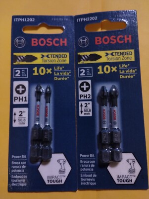 Bosch Impact Tough 2-Piece 2'' PH1 & PH2 Alloy Steel Hex Shank (lot of 2)