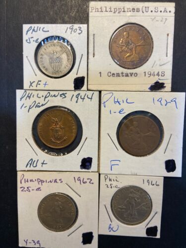 Philippines coin lot 1903, 1929, 1944, 1944S, 1962, 1966 - Great Value!