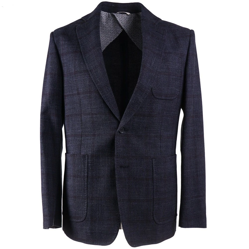 New 795 BILLY REID Dark Blue Check Wool and Cotton Sport Coat 38R