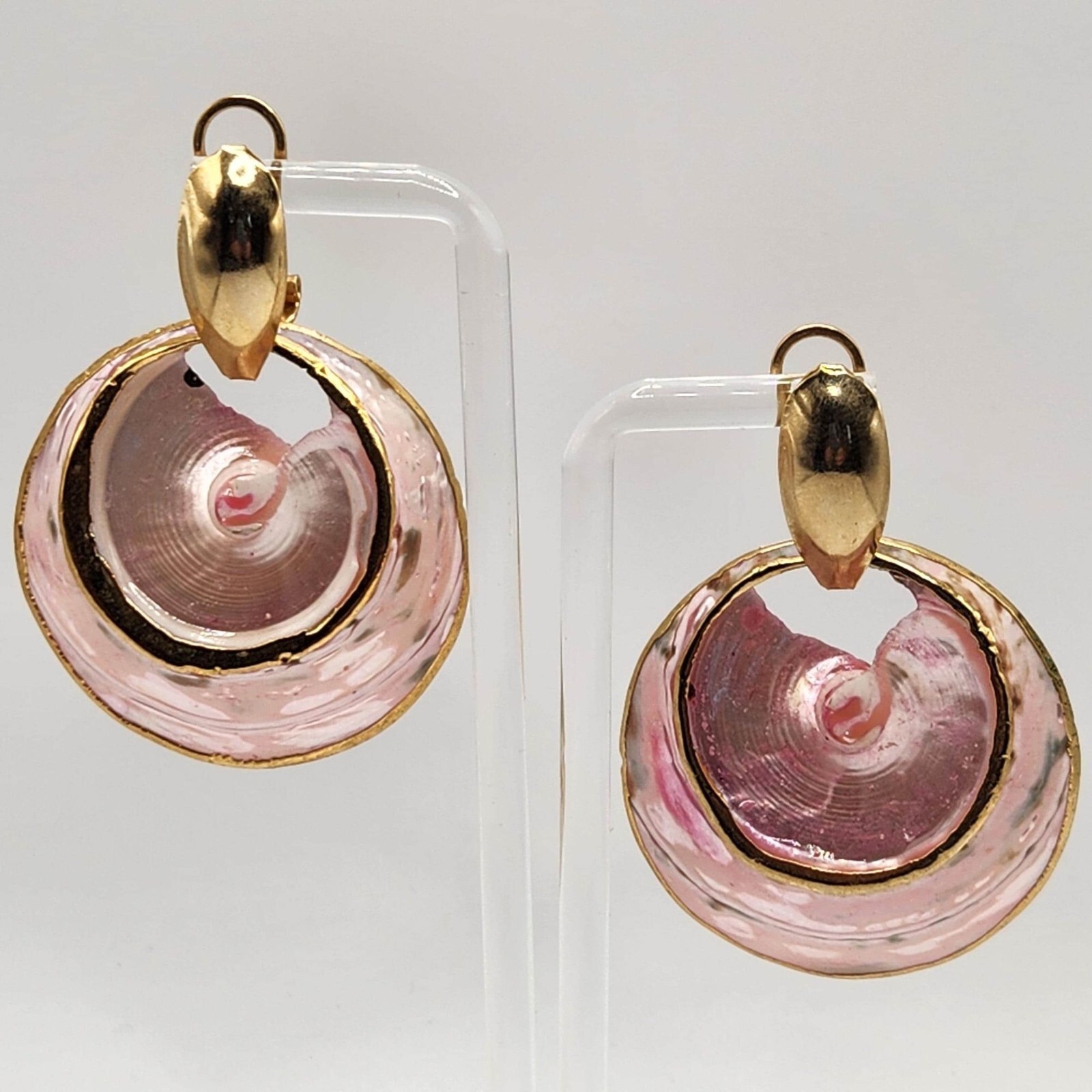 Natural Gold Dipped Pink Shell Pierced Earrings S… - image 1