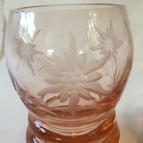 Pink Depression Drinking Glass Etched Floral Flower Candle Holder 5" Set of 2 - Picture 5 of 24