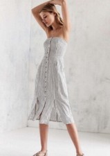 BDG Urban Outfitters Tiffany Linen Blend Striped Button Front Midi Dress Size 6