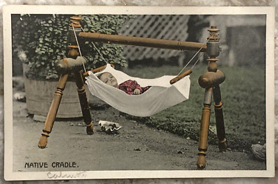 Child in Native Cradle Calcutta India D. Marcopolo & Co Color RPPC Postcard B555