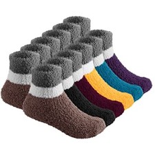 6 Pairs Warm Fuzzy Socks for Kids with Grippers - Non 12-24 Months 2tone Dark