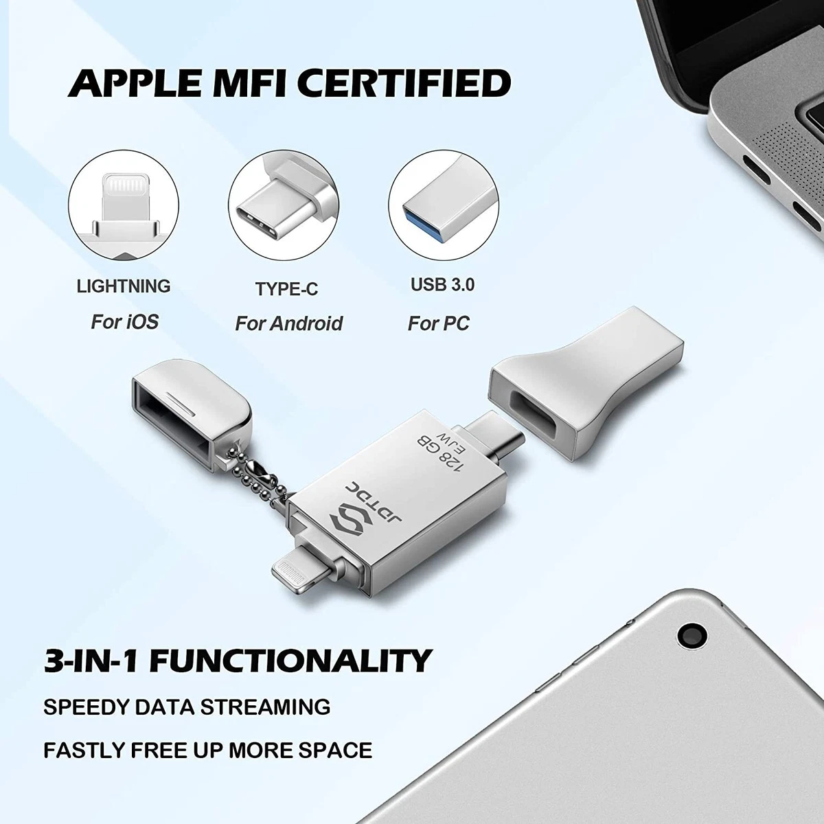 公式ショップ】 MFi Certified 128GB Memory Lightning to USB C iPad iPhone-USB-Drive iPhone-Photo-Storage-Stick Photo-Stick-for-iPhone-Flash-Drive Stick USB ACアダプター