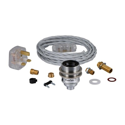 ElekTek Premium Lampenset E27 Halter Schirm Ring Flex Schalter UK Stecker Zum Selbermachen Chrom