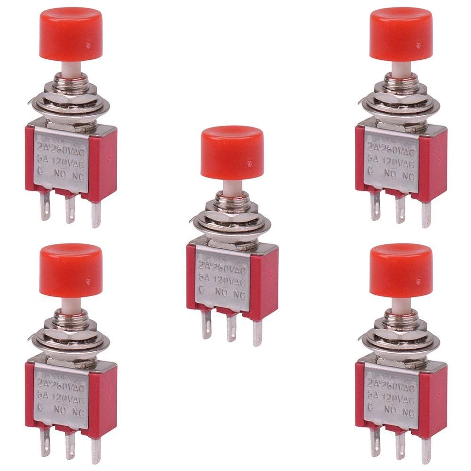 SWITCH ELECTRONICS 5 x Red On-(On) Momentary Miniature Push Button Switch SPDT