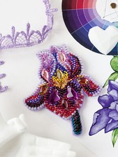 DIY Jewelry making kit "Amethyst iris", Seed beaded brooch, Bead Embroidery Kit