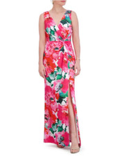 NEW Eliza J Floral Twist Front Sleeveless Gown Pink Multi Size 2