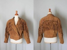 Women Western Leather Cowgirl Suede Jacket Fringe Short Coats 1980's