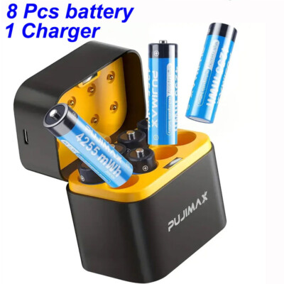 8PCS 4255mWh Lithium AA Rechargeable Batteries 1.5V AA Battery With Charger Box