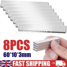 8 X STRONG MAGNETS 60x10x3mm Black Magnetic Strips/Bars Double-Sided Adhesive