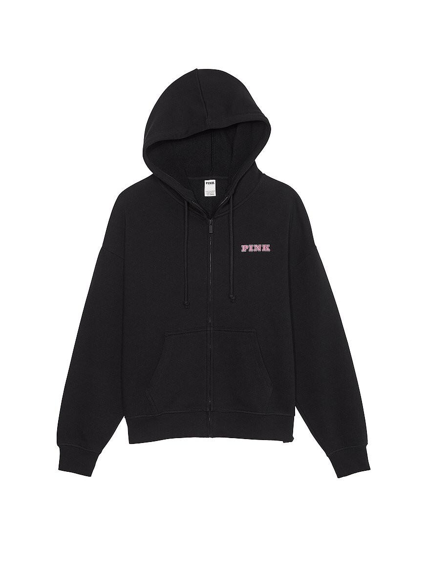 Victoria Secret Ivy Fleece Full Zip Campus Hoodie Game Day Black