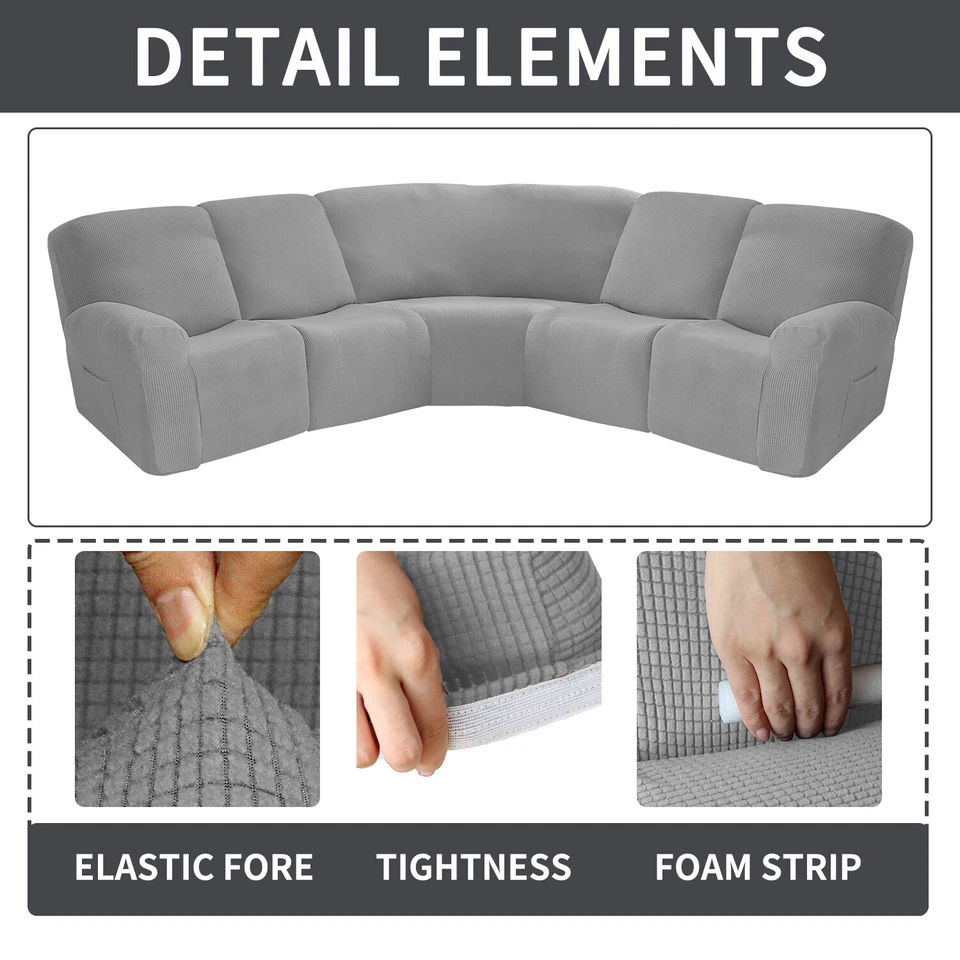 Fundas de sofá reclinables seccionales 7 piezas Spandex Jacquard 5 asientos fundas de esquina Foto 4 de 4