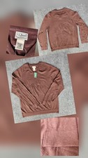 LL Bean Sweater Men's Large Brown Cotton Cashmere Blend V Neck Pullover Classic