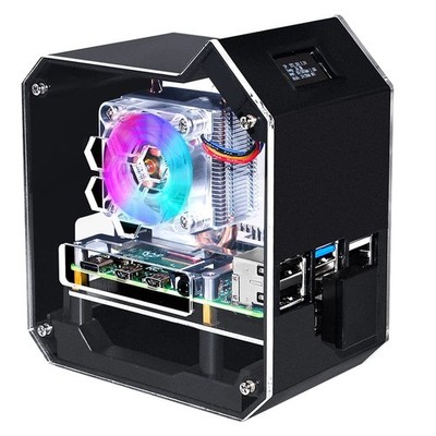 Mini Tower NAS Kit for Raspberry Pi 4, PWM RGB Fan, M.2 SSD Expansion, GPIO 1 to