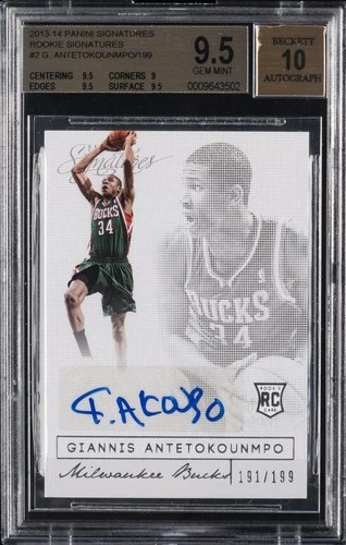 2013 PANINI SIGNATURES ROOKIE #2 GIANNIS ANTETOKOUNMPO RC /199 BGS 9.5 AUTO 10