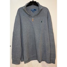 Polo Ralph Lauren Men XL Grey 100 Cotton Quarter Zip Pullover Sweater Pony Logo