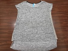 Womens Gray Marled Knit Tunic Top Herringbone Side Panels Made In USA Size Large