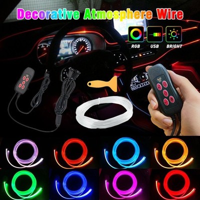 RGB LED Interior Car Fiber Neon Optic Strip Light Decor Atmosphere w/ Remote EAR