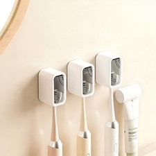 Wall-Mounted Toothbrush Holder with Toothpaste Squeezer, 4-Pack White