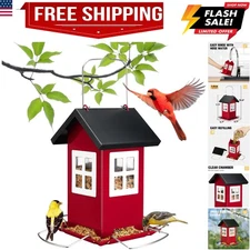 Bird House Feeders for Outdoors Hanging-Metal Wild Bird House Feeders with 4 ...