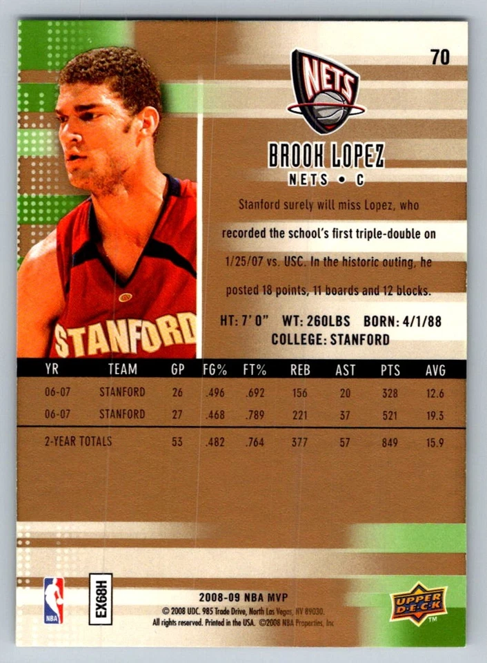Upper Deck MVP Ultimate Victory Brook Lopez 70 2008 Foto 2 de 2