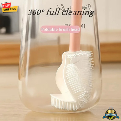 Foldable 360° Silicone Bottle Brush Long Handle Reusable Cup Cleaning Tool