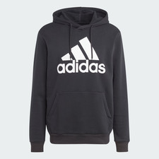 Adidas Mens Essentials Black Fleece Big Logo Hoodie Pullover Sweatshirt Sz L NWT