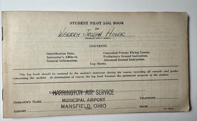 Vtg 1940 Student Pilot Log Book Harrington Air Service Mansfield Ohio 44 Pages