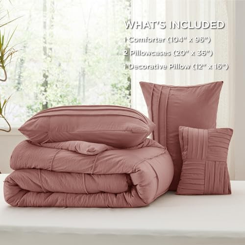 Comforter Set - 4 Pieces Pinch Pleat Bed Set, California King 16 - Dusty Pink - Bild 5 von 6