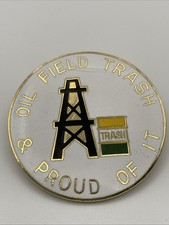 Vintage Oil Field Trash & Proud Of It Bolo Tie Slide Pin Derrick  And Barrel