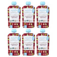 Baby Food, 6 Months, Strawberry, Pear, Apple Beet, 6 Pouches, 3.5 oz 99 g