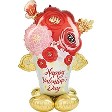 Happy Valentine's Day Satin Painted Flowers 53" Airloonz Foil Balloon