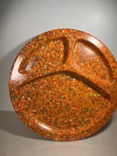 Zak! Designs CONFETTI 11” Dinner Plate Melamine Divided Orange Blue Multicolor