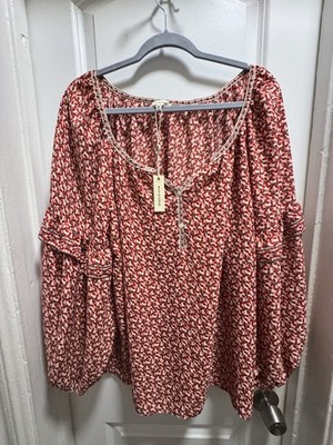 Max Studio Strawberry Boho Blouse, Size XL