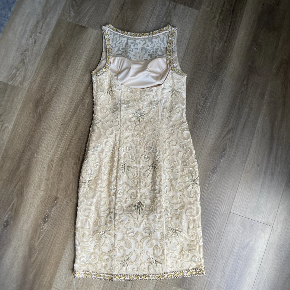 Платье Sue Wong Nocturne размер 6 бусина цвета слоновой кости серебристое кружевное старый голливудский коктейль - Изображение 2 из 4